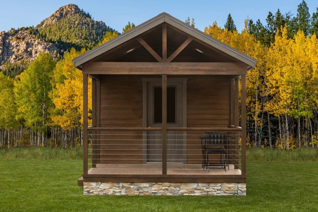 Image of the front entrance to a CabinPro cabin with a porch.